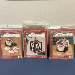 3 Old St. Nick Santa Tissue Box Cover DIY Kit Craft Project Vintage Wood Kit NOS